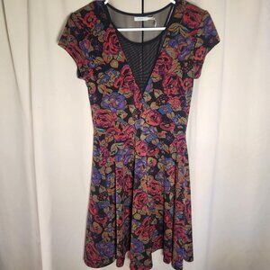 Kimchi Blue Floral Deep V Sheer Skater Dress